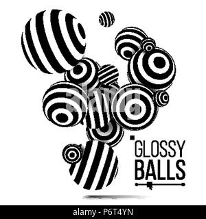 Balls Black Lines Vector. Three Dimensional. 3d Balls. Abstract Illustration Stock Vector