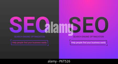 Banner of Search Engine Optimization. Vector illustration of SEO inscription. Color palette contains black color, purple-violet gradient Stock Vector
