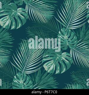 Emerald forest vector seamless pattern tropical background botany green texture Stock Vector