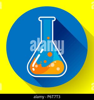 Chemical lab flask with liquid icon. Flat design style. Stock Vector