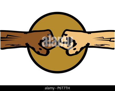 Black and White Hand Drawn Fists With Tribal Tattoo Over Circular Border Stock Vector