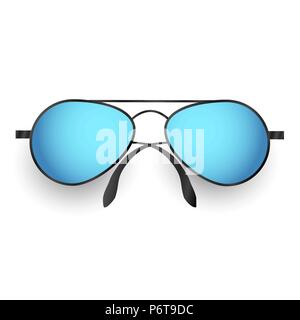 Blue sunglasses isolated on white background. Fashionable and stylish aviator glasses. Vector illustration. EPS 10 Stock Vector