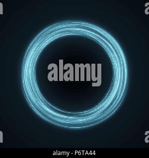 Abstract blue ring of swirling neon lines on a black background. Fantastic circle. Chaotic luminous lines. Vector illustration. EPS 10 Stock Vector