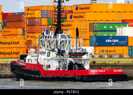 Cargo container terminal in deep sea port at industrial estate with ...