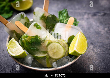 Mojito cocktail popsicle with mint, lime and rum  Stock Photo