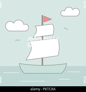 cute cartoon sailboat in the sea vector illustration Stock Vector