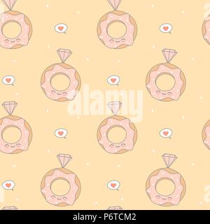 cute donut diamond engagement ring seamless vector pattern background illustration Stock Vector