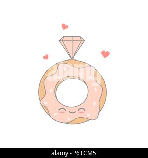 donut diamond engagement ring funny concept vector illustration Stock Vector