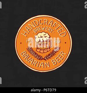 Vintage beer label badge. Strong Alcohol logo with calligraphic element. Frame for poster banner. Premium product Emblem sticker Hand drawn engraved lettering for t-shirt. Stock Vector