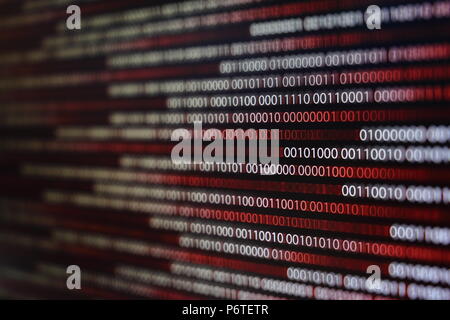 Red binary computer code ransom screen background with stop symbol sign ...