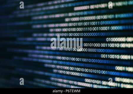 blocks of binary data. Blockchain concept. blue background with computer digital binary code bit number one and zero text. Stock Photo