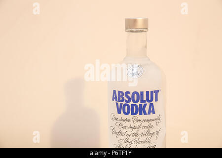 Winnipeg, Manitoba / Canada - June 30, 2018: Close up of cold Absolut Vodka Stock Photo
