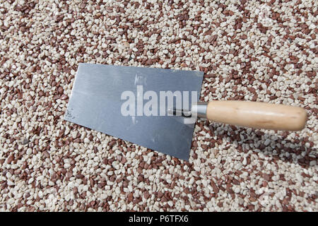 Coloured Concrete Around Pool with tools Stock Photo