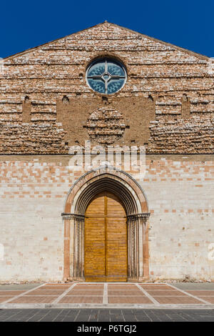 Old wooden door of the Auditorium San Domenico in Foligno, italy Stock Photo