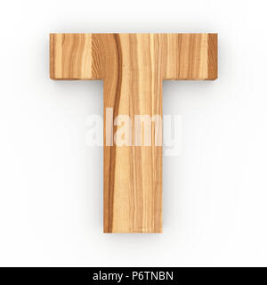 Wooden letter T isolated on white background Stock Photo