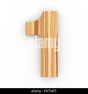 Wooden number 1 isolated on white background Stock Photo