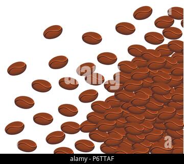 A bunch of coffee beans. Flat style design. Roasted coffee beans. Vector illustration on white background. Stock Vector
