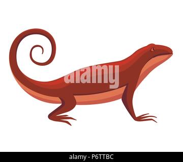 Cartoon lizard character. Small red lizard. Animal logo design, flat icon. Vector illustration isolated on white background. Stock Vector