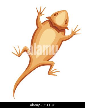 Flat bearded dragon. Small brown lizard. Central bearded dragon logo design, flat icon. Vector illustration isolated on white background. Stock Vector