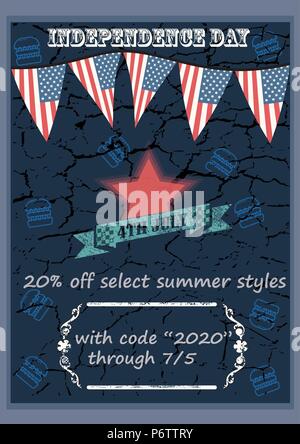 Poster Celebrate Happy 4th of July - Independence Day. Summer styles sale with 20% off. National American holiday event. Vector illustration EPS10. Stock Vector
