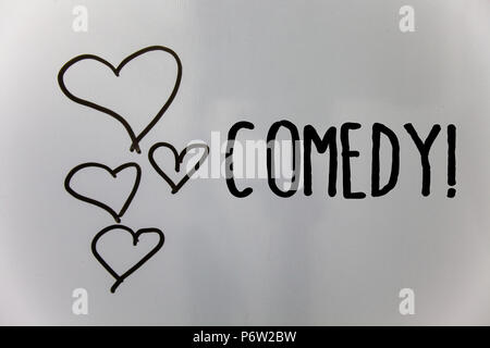 Word writing text Comedy Call. Business concept for Fun Humor Satire Sitcom Hilarity Joking Entertainment Laughing Hearts white background ideas messa Stock Photo