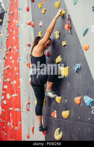 Sporty Young Woman Dressed In Rock Climbing Outfit Training At Bouldering  Gym Stock Photo, Picture and Royalty Free Image. Image 106758224.