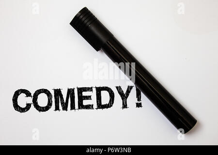 Word writing text Comedy Call. Business concept for Fun Humor Satire Sitcom Hilarity Joking Entertainment Laughing Ideas messages white background bla Stock Photo