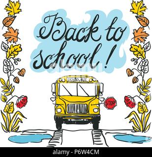View of the entire rear of the school bus isolated on the white background Stock Vector