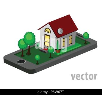 Smart home. isometric design style vector illustration concept of smart house technology system with centralized control. Stock Vector