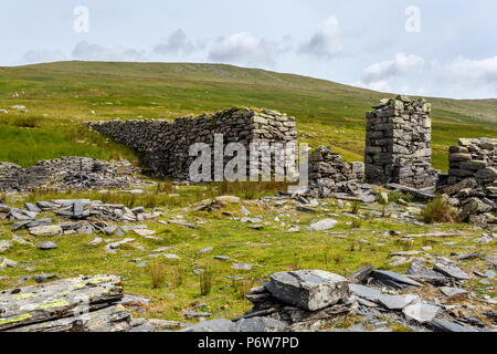 The remains of an old water wheel Launder at an old slate mine in Cwm Eigiau Stock Photo