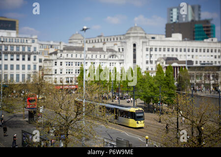 Piccadilly Gardens bus station Manchester city centre bus and Metrolink tram interchange Stock Photo