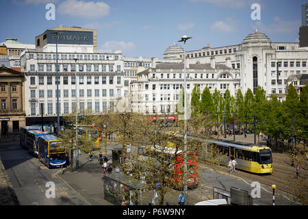 Piccadilly Gardens bus station Manchester city centre bus and Metrolink tram interchange Stock Photo