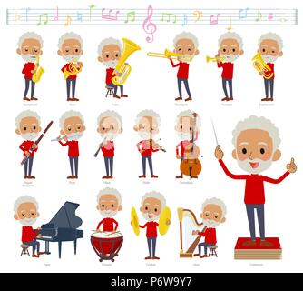 A set of old men on classical music performances.There are actions to play various instruments such as string instruments and wind instruments.It's ve Stock Vector