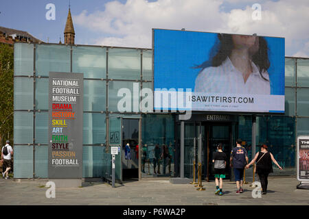 The National Football Museum is England’s national museum of football. It is based in the Urbis building in Manchester city centre, designed by Ian Si Stock Photo