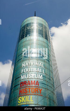 The National Football Museum is England’s national museum of football. It is based in the Urbis building in Manchester city centre, designed by Ian Si Stock Photo