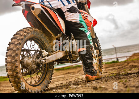 sport motorbike on the side of the road. Biker ready to run Stock Photo