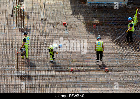 MediacityUK  builders reinforcing  working on  reinforced steel in concrete Stock Photo