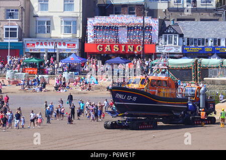 RNLI 13-15 Scarborough Lifeboat about to put on a publice training exercise during armed forces day. Stock Photo