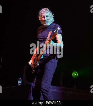 Liverpool, UK. July 2, 2018 - Pink Floyd legend Roger Wates, Live At Liverpool Echo Arena, UK as part of his ' Us   Them Tour performing songs from Pink Floyd's 'The Dark Side of The Moon', 'The Wall', 'Wish You Were Here' and 'Animals', as well as songs from Waters' best-selling album 'Is This the Life We Really Want? Credit: Andy Von Pip/ZUMA Wire/Alamy Live News Stock Photo