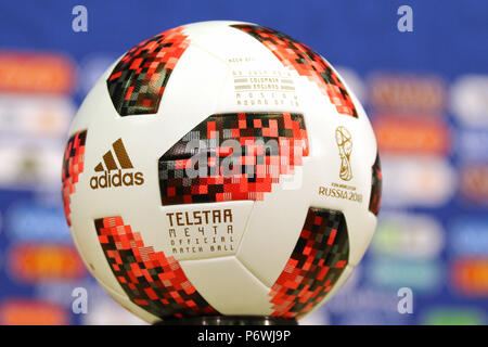 Spartak Stadium, Moscow, Russia. 2nd July, 2018. FIFA World Cup Football, England Press Conference; The official Adidas match ball Credit: Action Plus Sports/Alamy Live News Stock Photo
