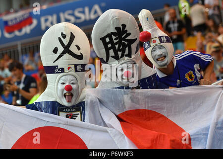 Rostov On Don, Russland. 02nd July, 2018. Japanese fans, football fans, dressed up. Belgium (BEL) -Japan (JPN) 3-2, Round of 16, Round of 16, Game 54, on 02.07.2018 in Rostov on Don.Rostov Arena. Football World Cup 2018 in Russia from 14.06. - 15.07.2018. | usage worldwide Credit: dpa/Alamy Live News Stock Photo