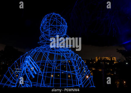 Jerusalem, Israel. 2nd July, 2018. The famous king david hotel seen through Alexander Reichstein's 'ghostly Guests' during the 2018 Festival of lights. This is the 10th anniversary of the festival, which draws hundreds of thousands of visitors to the old city of Jerusalem. Credit: Yagil Henkin/Alamy Live News Stock Photo