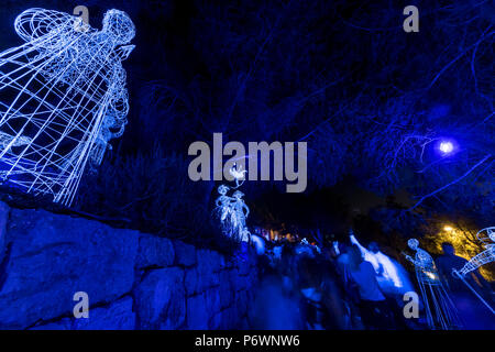 Jerusalem, Israel. 2nd July, 2018. Alexander Reichstein 'Ghostly Guests' light sculpture near the walls of the old city of Jerusalem, during the  2018 Festival of lights. This is the 10th anniversary of the festival, which draws hundreds of thousands of visitors to the old city of Jerusalem. Credit: Yagil Henkin/Alamy Live News Stock Photo