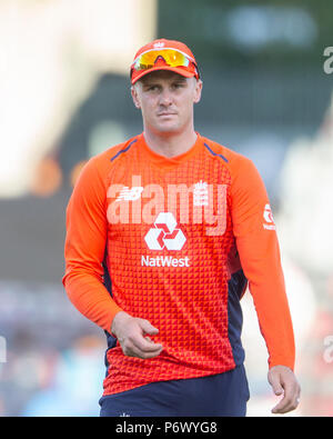 Manchester, UK. 3rd of July 2018 , Emirates Old Trafford, Manchester, England, 1st IT20, Vitality IT20 Series, England v India; Jason Roy of England Credit: News Images /Alamy Live News Stock Photo