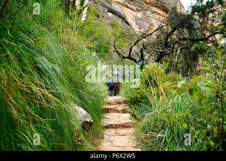 Walking the footpath of the El Vergel Canyon in Torotoro National Park, Bolivia. Stock Photo