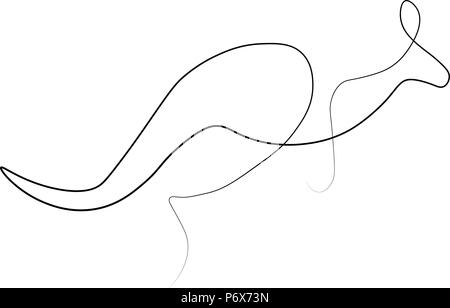 Kangaroo animal one line. Vector illustration. Isolated white background. Stock Vector