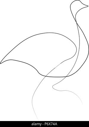 Ostrich bird animal one line. Vector illustration. Isolated white background. Stock Vector