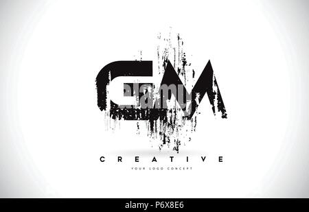 GM G M Brush Logo Letters Design with Red and Black Colors and Brush ...