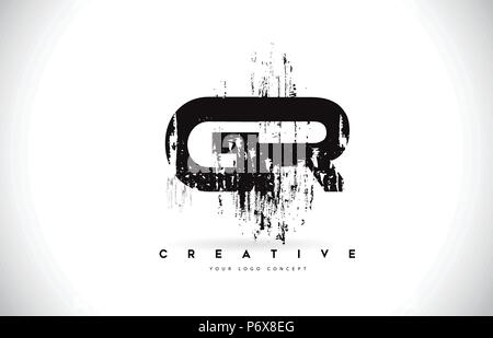 GR G R Grunge Brush Letter Logo Design in Black Colors. Creative Brush Letters Vector Illustration. Stock Vector