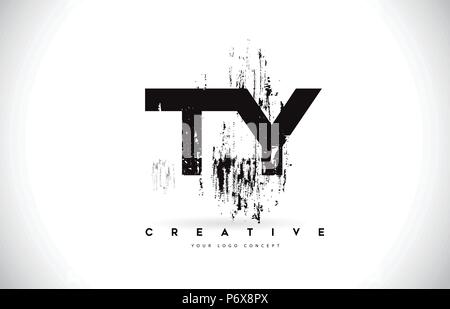 TY T Y Grunge Brush Letter Logo Design in Black Colors. Creative Brush Letters Vector Illustration. Stock Vector